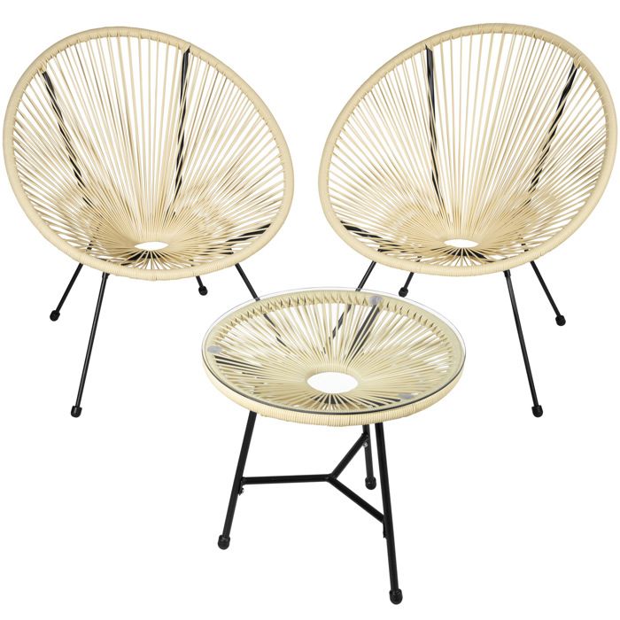 TECTAKE Ensemble table et chaises de jardin SANTANA Résistant aux intempéries Résistant aux UV - Beige