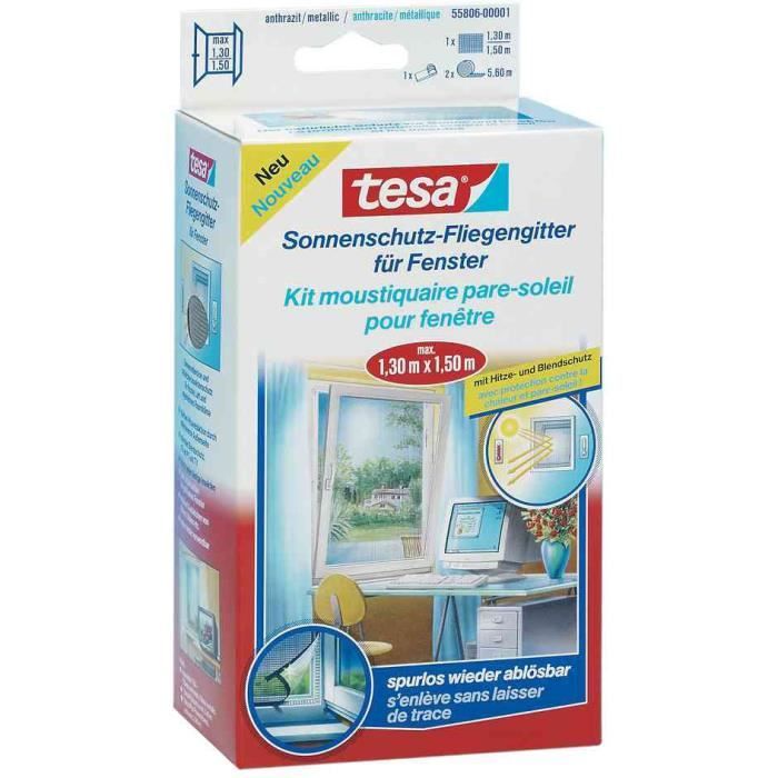 Moustiquaire - TESA - 130 m x 150 m - Protection solaire - Lavable - Décrochable sans trace
