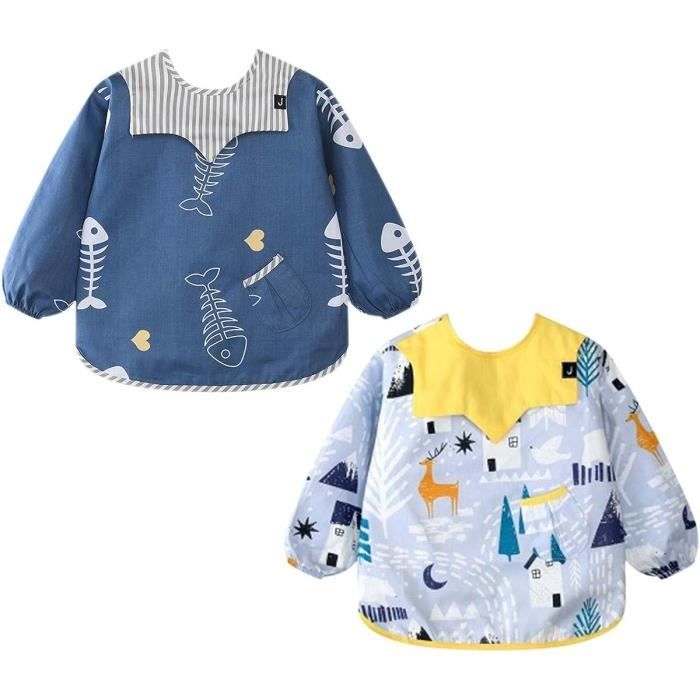 5 Bavoirs Manches Longues Imperméables SLOSH - Pour Bébé 6 Mois à 3 Ans | Anti-Taches Nourriture Et Peinture