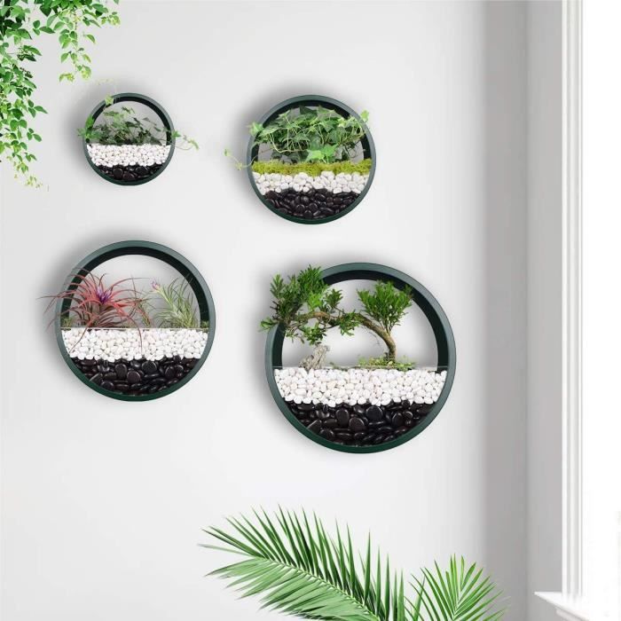 Lot De 4 Pots De Fleurs Muraux Ronds En Métal à Suspendre