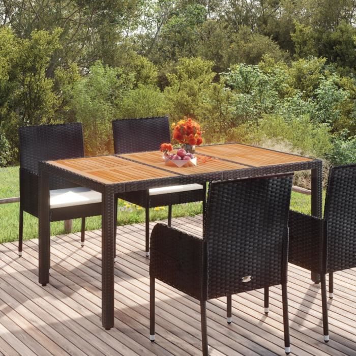 VidaXL Table de jardin dessus en bois Noir 150x90x75 cm Résine tressée