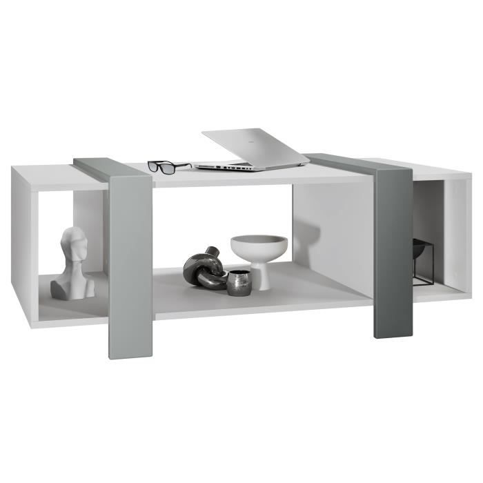 Vladon Table basse Ida Table de salon caisson en blanc mat façades en Graphite satiné mat