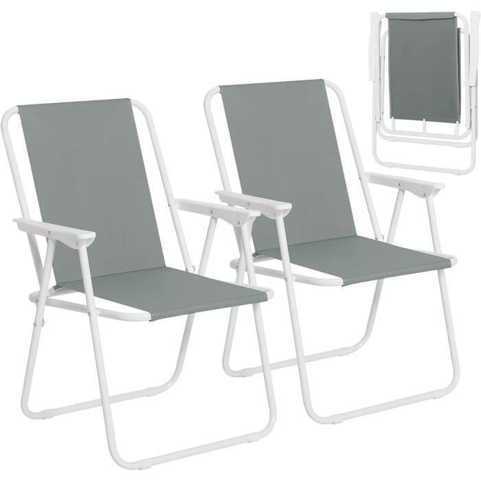 WOLTU Lot de 2 Chaises de Camping Dossier Portables et Légères Chaise de Pêche avec Accoudoirs Gris Foncé CPS8151dgr-2