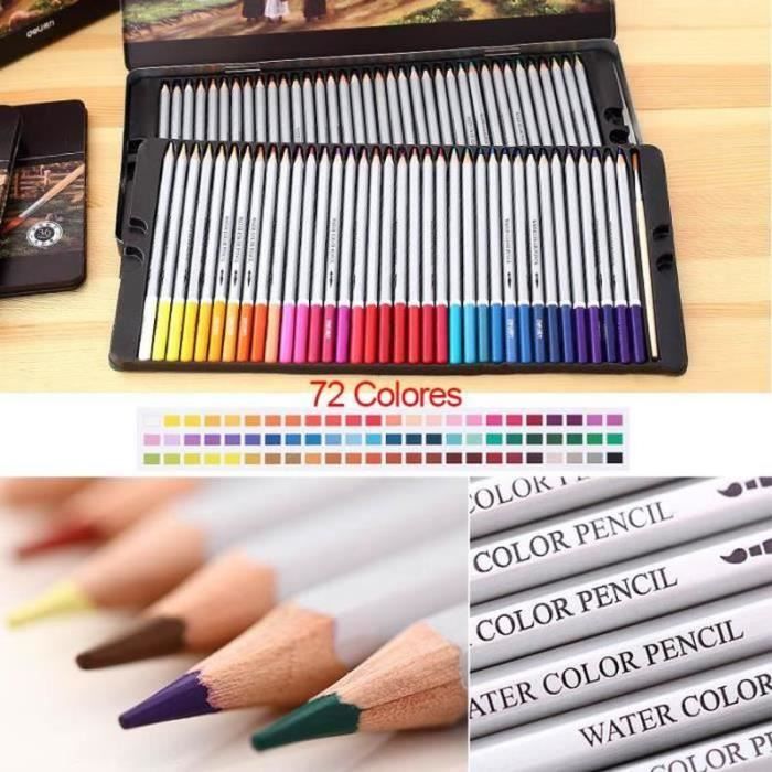 Set 72 Crayons Aquarelle Avec Pinceau – Boîte Métal – Dessin Professionnel Soluble