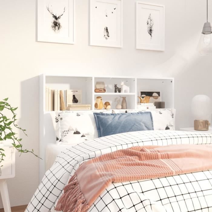 Armoire de tête de lit - ZERONE - Blanc - 120 cm - Contemporain - Design - Rangement supplémentaire
