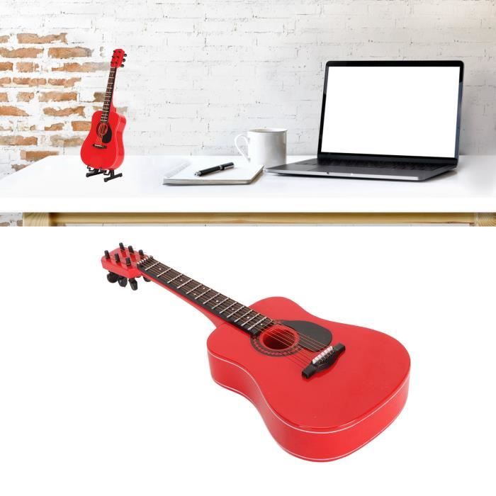 Ornement de modèle de guitare électrique, accessoires décoratifs ornements Mini réplique de guitare délicate décoration artisanale en bois (1pcs-rouge) | FR