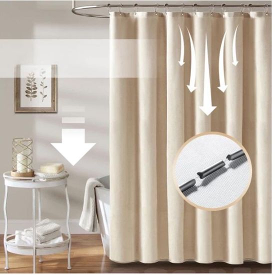 Rideau De Douche Extra Large 180-300 Cm - Polyester Imperméable Anti-Moisissure Avec Ourlet Lesté Gris - 6