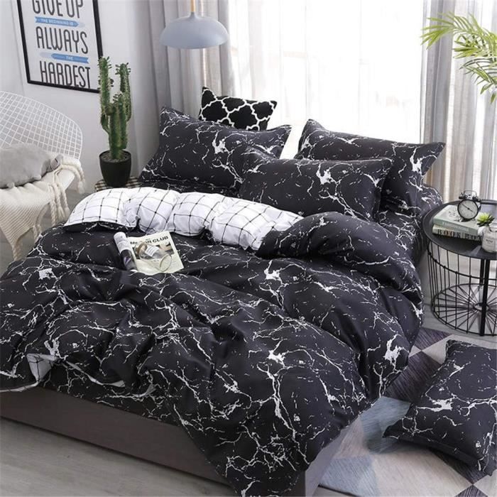 Literie de luxe Ensemble de motifs de marbre noir Taie d'oreiller