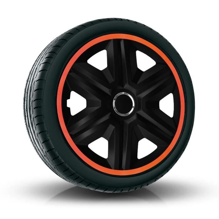 Enjoliveurs de roue pour jantes en acier NRM FAST LUX Jeu de 4 enjoliveurs  bicolores ABS Noir-Orange, 15 - Cdiscount Auto