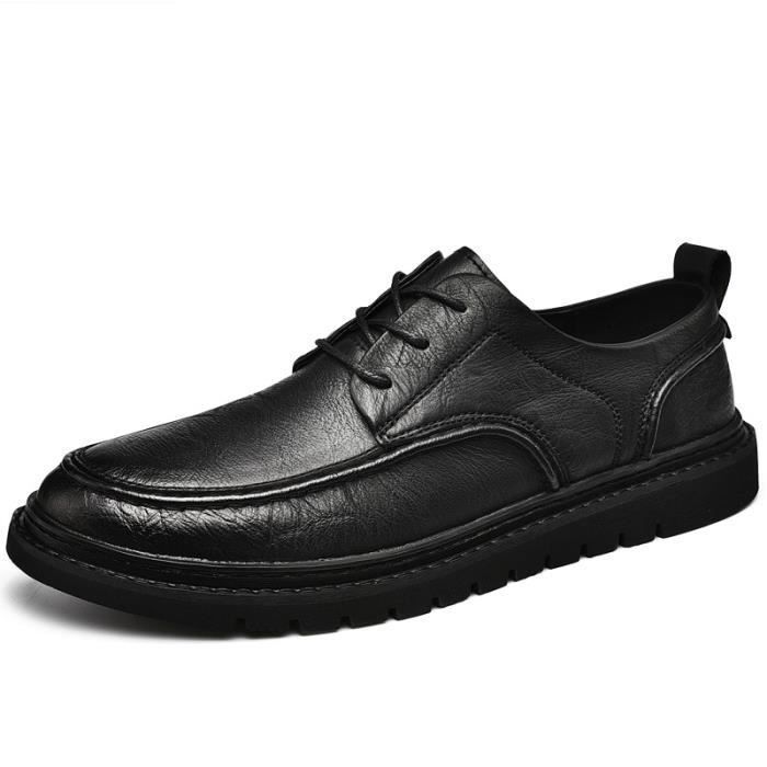 Chaussures De Ville Homme En Cuir Noir - Taille 43, Style Richelieu Bout Carré, Neuves