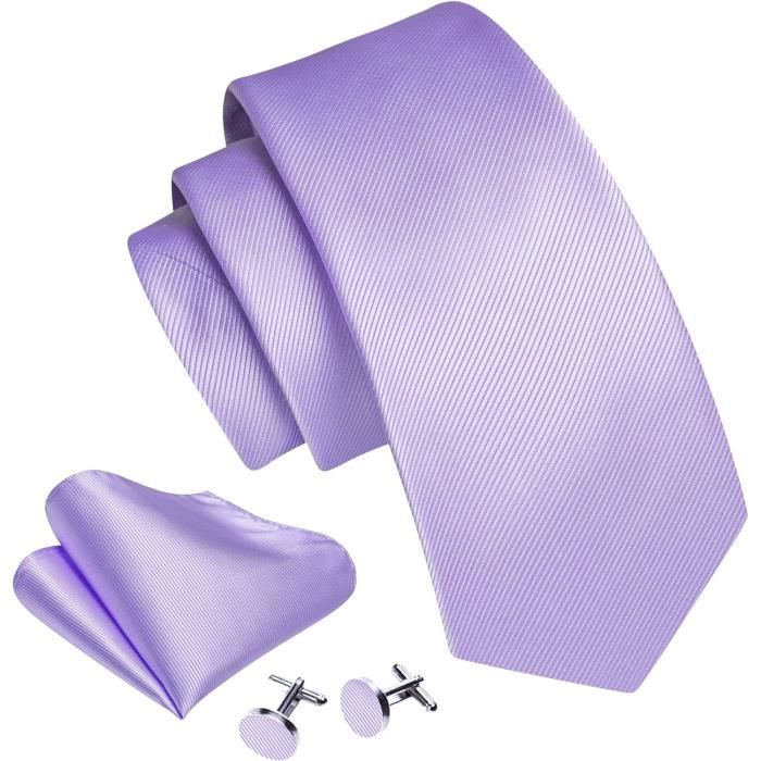 Barry.Wang Ensemble Cravate Soie Homme - Cravate, Mouchoir, Boutons De Manchette - Rayures/Plaid - Mariage/Bureau