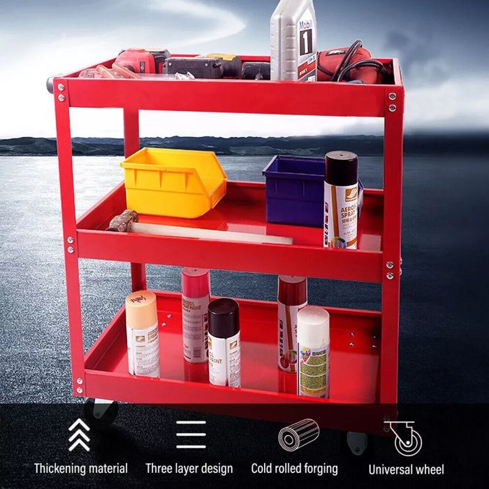 Servante D'atelier Mobile 3 Niveaux WilTec - Chariot De Rangement Outils Bleu/gris - Neuf