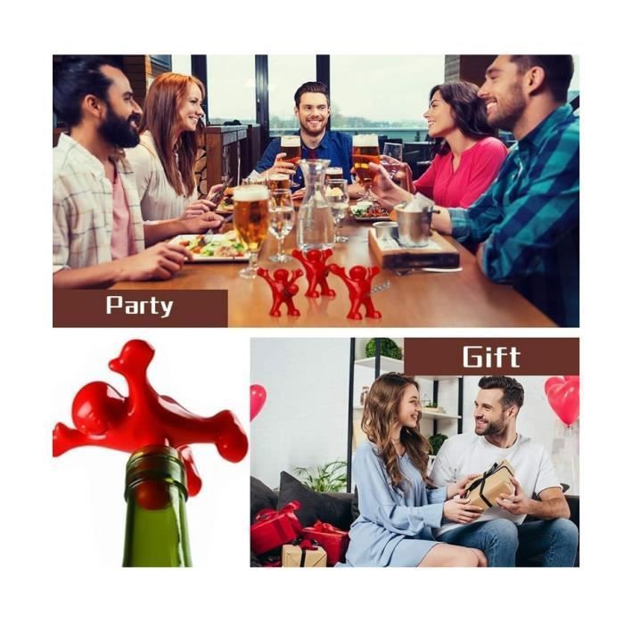 Set Tire-Bouchon 3 Pièces – Ouvre-Bouteille Vin & Bière, Bouchon De Vin, Petit Homme Rouge Rigolo – Cadeau Bar & Maison