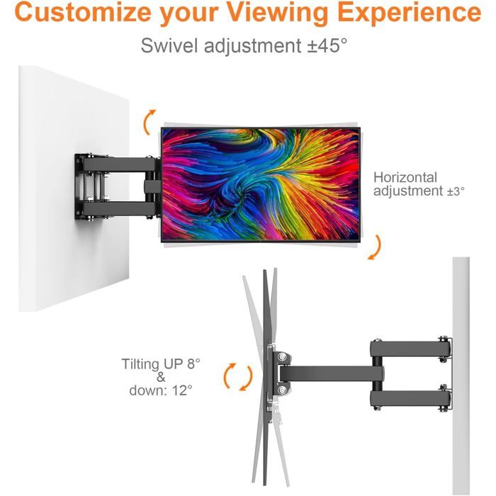 Support Mural TV GRIFEMA 26-65 Pouces - Fixation Orientable Et Inclinable Jusqu'à 35kg - VESA Universel