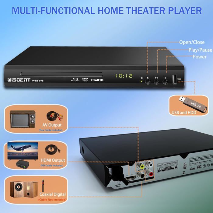 Lecteur Blu-Ray WISCENT WTB-978 Compact Full HD 1080p avec HDMI
