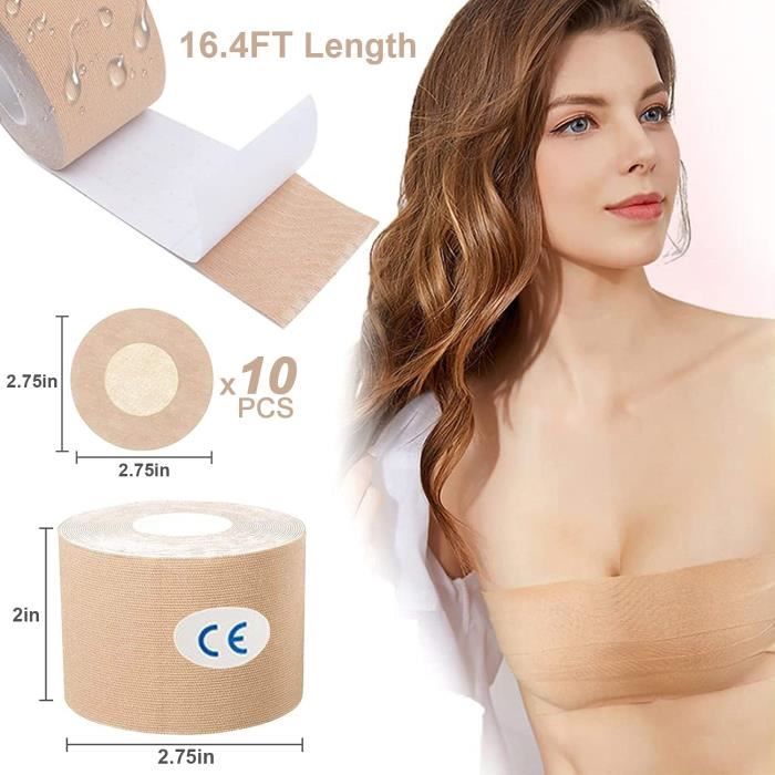 Bande Soutien-Gorge Adhésif Boob Tape - Invisible Sans Bretelles - Pour Robe Dos Nu - Cache-Tétons Inclus