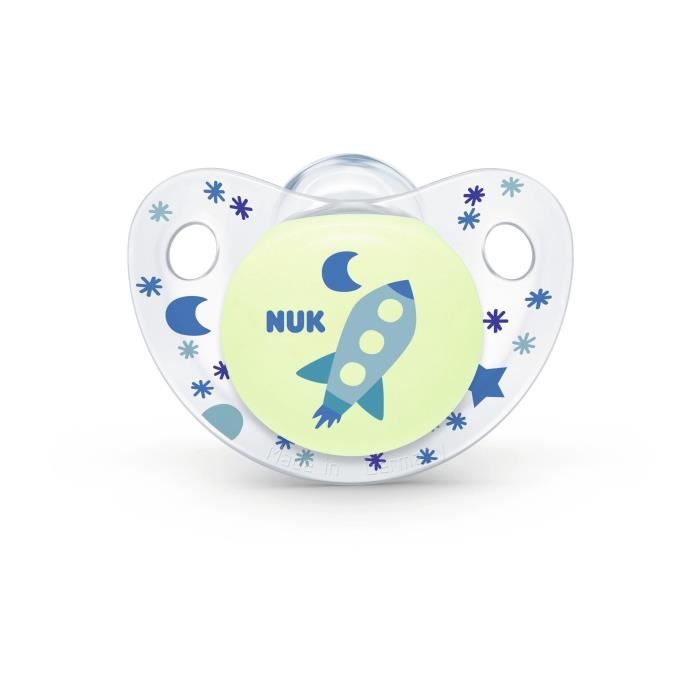 Sucette bouton phosphorescentes en silicone 1er âge NUK : le lot de 2  sucettes à Prix Carrefour