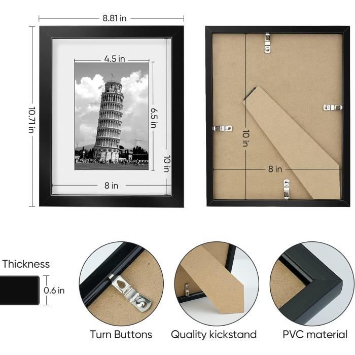 Lot De 6 Cadres Magnétiques TECKI - Format A4 (21x29,7 Cm), Noir, Pour Photos, Affiches, Peintures Diamant, Facile à Changer