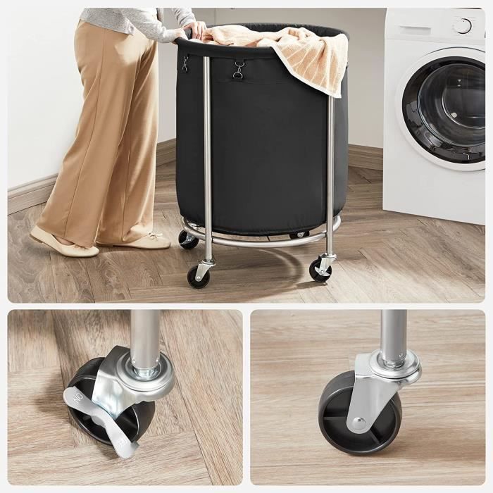 Chariot à Linge Pliable Acier Inoxydable - Charge 200 Kg, Roulettes 360°, Freins, Pour Maison, Hôtel, Noir - 5