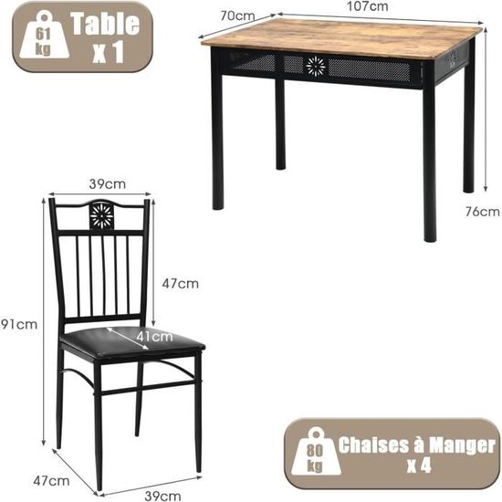 GIANTEX Ensemble Table et Chiase Salle à Manger, Table Salle à Manger pour 4 Personnes avec 2 Tabourets, 1 Banc, Cadre en Métal, Plateau Sapcieux, pour Cuisine, Restaurant, 120 X 60 X
