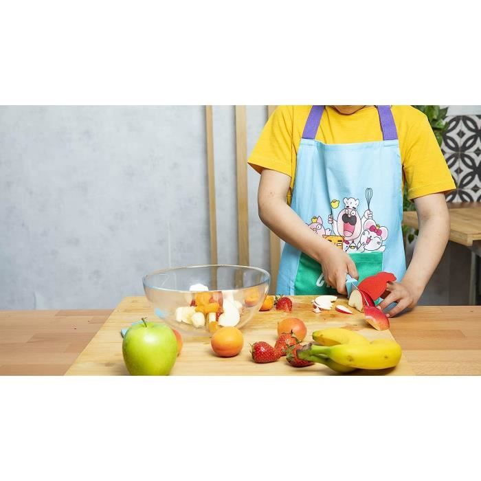 Le Couteau du chef Chefclub Kids Bleu & Rouge & Kids Les Mini Ustensiles de  Cuisine en Bambou et Silicone Set de 5 A520 - Cdiscount Maison