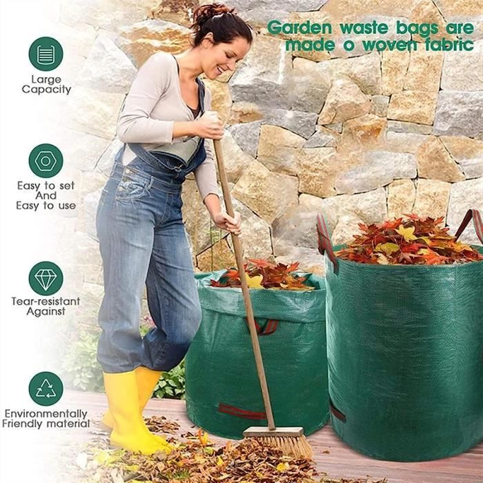 4x Sacs de jardin 500L 50 kg sac de déchets ordures pliable