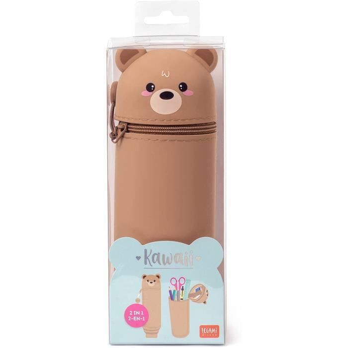 DGTSYAL Trousse École 2 En 1 Silicone Souple Kawaii Ours - Porte-Plume Transformable Grande Capacité