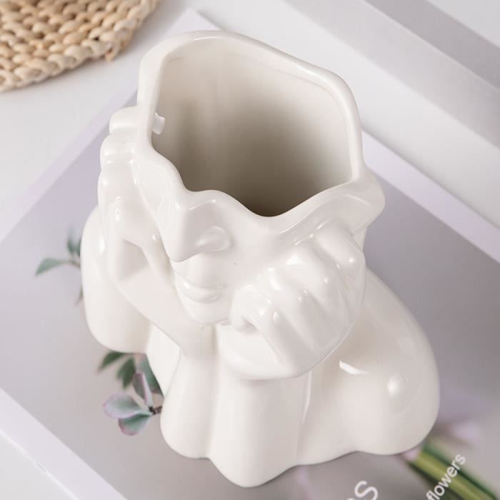 Vase Visage En Céramique Blanc - Décoration Moderne Tête De Femme, Style Nordique Minimaliste