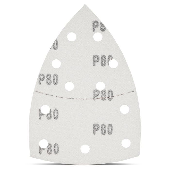 Prio-Triangles de Ponçage │ 50 pièces │ 11 trous │ 105 x 152 mm │ grain 120 │ pour ponceuses multiples │ Feuilles Abrasives │ Papier Abrasif