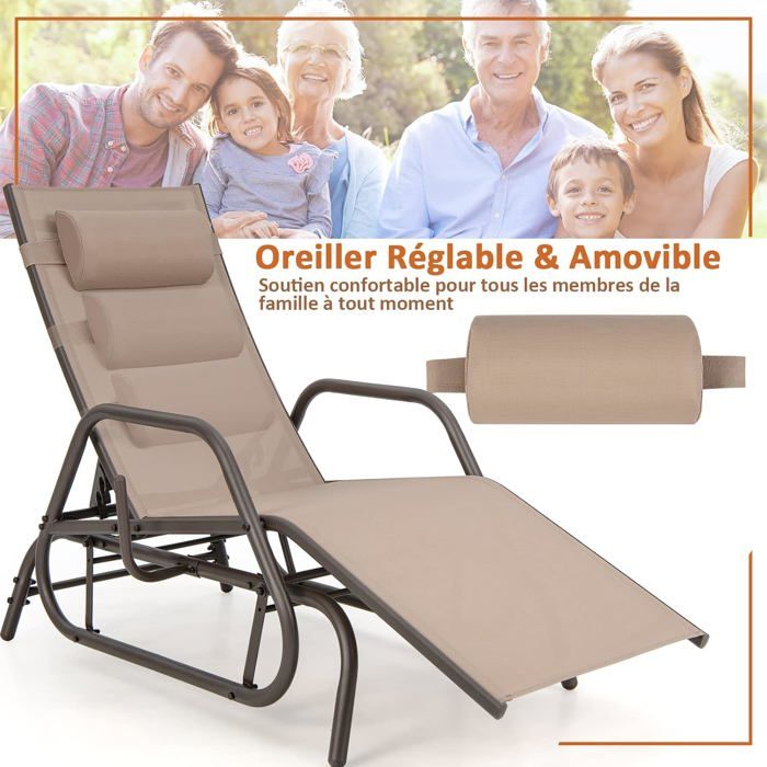 COSTWAY Transat Jardin Extérieur Dossier Réglable 7 Niveaux, Chaise COSTWAY Transat Jardin Extérieur Dossier Réglable 7 Niveaux, Chaise