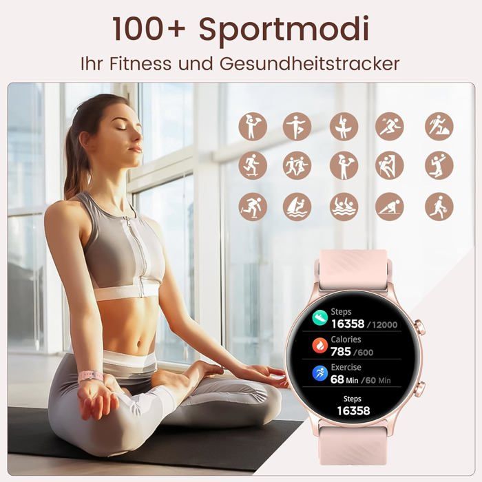 Montre Connectée Femme 1.32" AMOLED - Appels Bluetooth, Santé Féminine, 110 Modes Sport, IP68