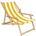 Transat de Jardin SPRINGOS® - Chaise longue pliante en bois imprégné - Blanc/Jaune-0