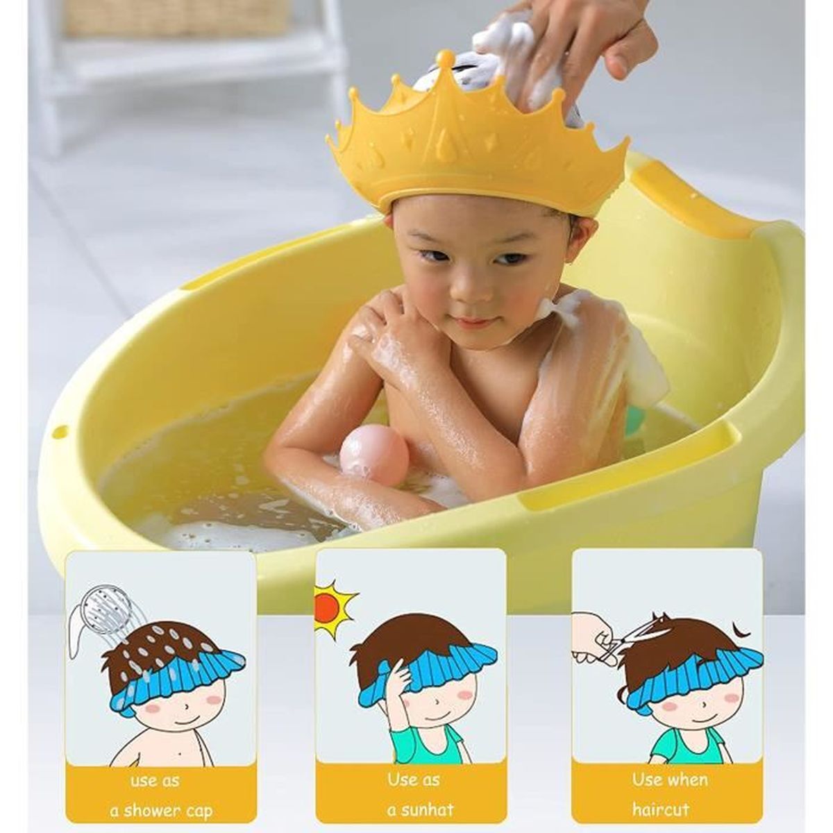 visière de bain pour bébé chapeaux de garde deau en silicone réglables vamei 2pcs Casquette de bain pour bébé Chapeau Douche Bébé avec gant de toilette pour bébé 