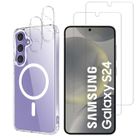 Coque pour Samsung Galaxy S24 et 2 Verres Trempé écran et 2 Protections Caméra - Cercle magnétique intégré Phonillico®