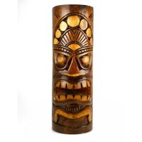 Grand Totem Statue Tiki H 50cm en bois massif sculpté à la main Marron