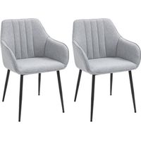 HOMCOM Chaises de Visiteur Design scandinave Lot de 2 chaises Pieds effilés métal Assise Dossier accoudoirs ergonomiques Lin Gris