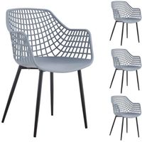 Lot de 4 chaises LUCIA - IDIMEX - Design retro - Accoudoirs - Gris clair - Métal et plastique