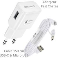 Pour Samsung Galaxy S9 : Chargeur Rapide USB Original 2A + Câble Long Blanc Univ