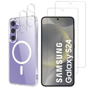 ACCESSOIRES SMARTPHONE Coque pour Samsung Galaxy S24 et 2 Verres Trempé écran et 2 Protections Caméra - Cercle magnétique intégré Phonillico®