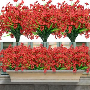 FLEUR ARTIFICIELLE Plantes Artificiels - Bouquets de Fleurs en Plastique Résistant UV - 16 Tiges Flexibles - Couleur Rosso