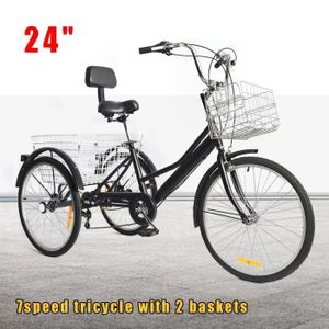Aboyia 24Tricycle Adulte Tricycle Shopping Noir Dossier 7 Vitesses Pliable 6 Vitesses Tricycle v/élo tri-Bike 3 v/élos pour Adultes Seniors Adultes