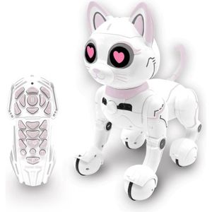 Jouet robot interactif pour chat en peluche pour chat blanc, chat robotique  qui aboie Meow chaton contrôle tactile, animal de compagnie électronique  pour chat