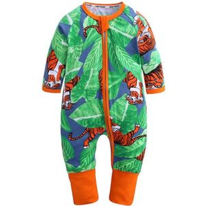 COMBINAISON 0-4 Ans Pyjama Vert et Orange Grenouillère Zippée Combinaison Feuille Tigre Imprimé pour Bébé Enfant Garçon