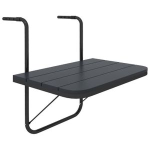 TABLE DE JARDIN  Table suspendue de balcon pliable dim. plateau 60L x 40l cm hauteur réglable 55-64H cm alu plastique noir
