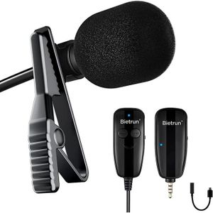 KIMAFUN Système de Microphone Lavalier sans Fil, Micro Cravate sans Fil  2.4G avec Récepteur 3,5 mm pour PC, DSLR, PA, , Podcast,  Enregistrement