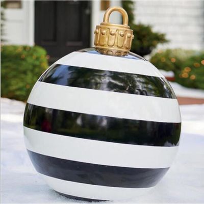 Boule Gonflable De Noël 60 Cm - Décoration PVC Personnalisable Avec Pompe - Rayures Noires Et Blanches Pour Intérieur/Extérieur