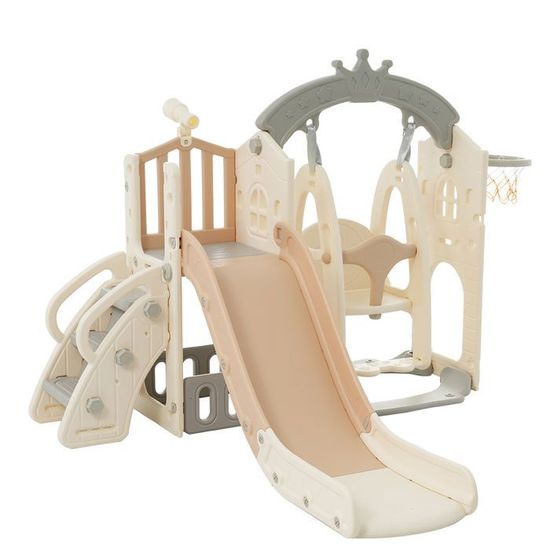 Toboggan 6 En 1 Pour Enfants - Avec Balançoire, Panier Basket, Cage De Foot - Aire De Jeux Autoportante Pour Jardin