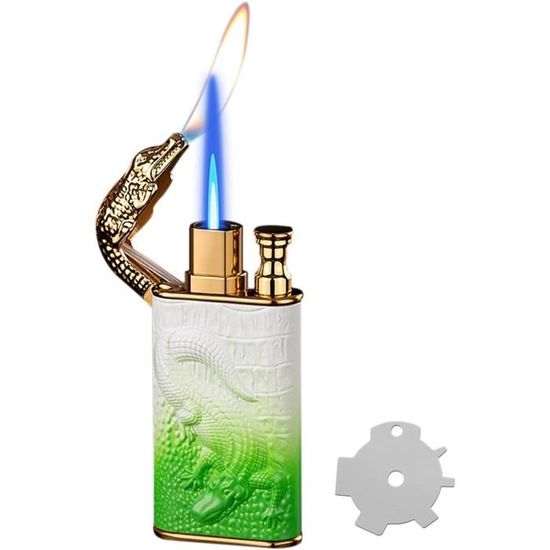 Briquet torche à jet double flamme, coupe-vent rechargeable jet bleu