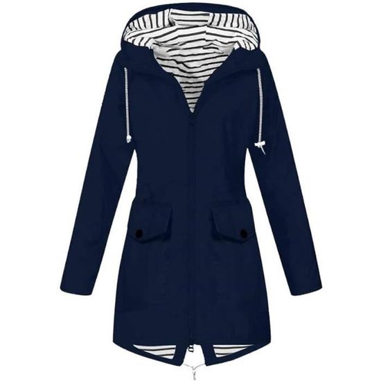 Manteau Femme Imperméable Coupe Large - Polaire Douce Avec Capuche - Coloris Uni Ou Rayé - Automne/hiver
