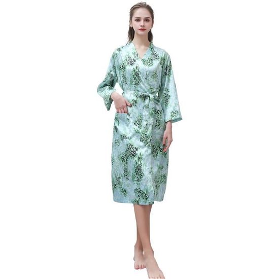Peignoir Kimono Femme Long Coton – Fleur De Cerisier Japonais – Robe De Chambre, Bain, Plage, Maternité – Doux & Élégant